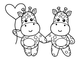 Valentines Day Giraffe Holding Balloon Line Art