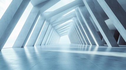 Obraz premium Modern concrete corridor, bright sunlight, depth perspective, architectural design