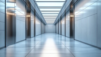 Obraz premium Modern hallway, glass ceiling, bright, spacious, office