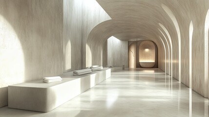 Fototapeta premium Spa hallway, arched ceilings, sunlight, calm, relaxation
