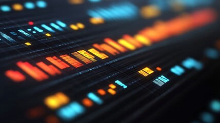 Abstract digital data visualization with glowing bars and lines.