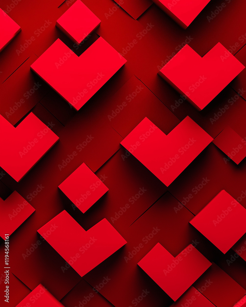 Poster geometric shapes on red background creating abstract graphic design pattern