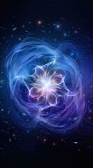 Ethereal cosmic flower: glowing nebula with celestial patterns in galactic space