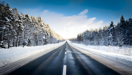 Obraz premium Straight road with winter snow view