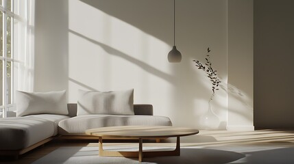 A living room with a white couch and a coffee table