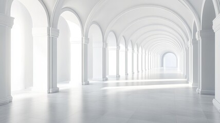 Obraz premium Sunlit arched hallway, grand architecture, bright interior, pathway