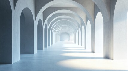 Obraz premium Sunlit arched hallway, modern architecture, background light