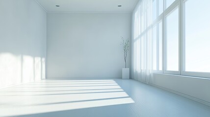 Fototapeta premium Sunlit empty room, minimalist design, interior