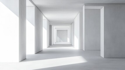 Fototapeta premium Sunlit minimalist hallway, modern architecture, background light