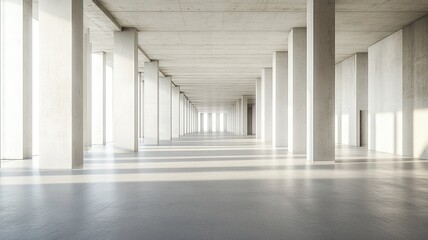 Obraz premium Sunlit Modern Concrete Hallway Interior