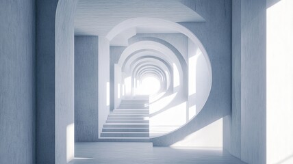 Fototapeta premium Light-filled arched hallway, stairs, design