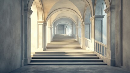 Fototapeta premium Sunlit Palace Staircase, Architecture, Background, Design