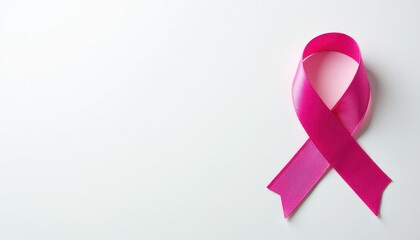 A contemporary World Cancer Day banner featuring a clean white background with a soft pink cancer awareness ribbon symbol.