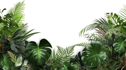 Lush greengreen leaves isolated on white background
 tropical leaves border on white background  