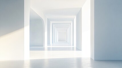 Sunlit White Corridor, Interior Design, Minimalist Architecture