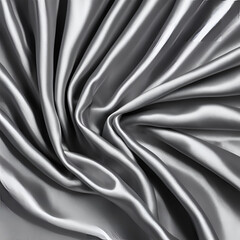 Obraz premium A close-up of silver satin fabric with smooth, flowing folds, reflecting light and showcasing its luxurious and shiny texture.