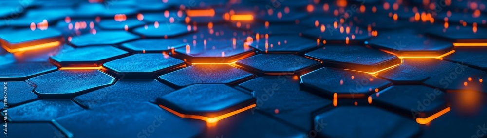 Poster Abstract hexagonal pattern with glowing orange lines.