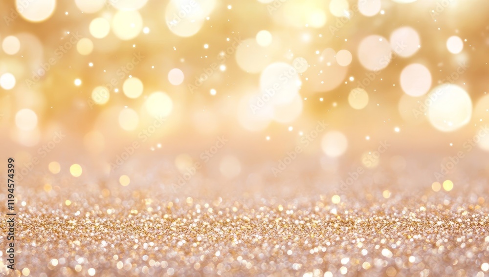 Poster sparkling gold glitter texture with bokeh lights.