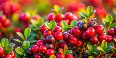 Obraz premium Close-up of vibrant red cowberries growing in the tundra, close-up shot , plant life