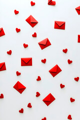 Wallpaper on a white background with red envelopes and red hearts.