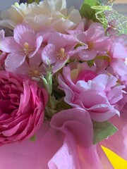 Picture of red and pink rose petals blooming, beautiful flower and authentic fragrance for wedding or valentine colorful bouquet, selective focus.