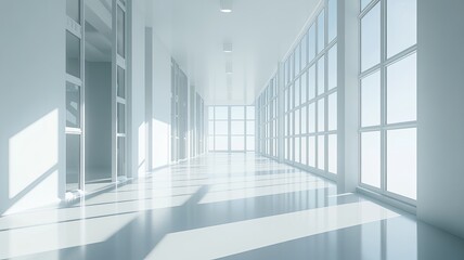Obraz premium Bright hallway, sunlit windows, modern architecture, design