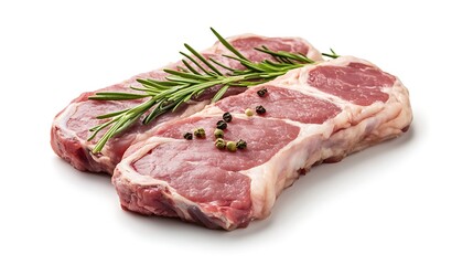 Fototapeta premium Isolated raw ground pork cutlet, top perspective, white background, lifelike color grading, suitable for commercial recipes 