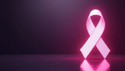 A reflective World Cancer Day banner with a dark purple background and a soft, glowing pink ribbon symbolizing hope.