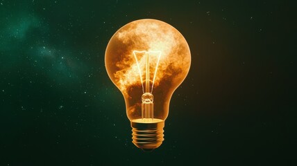Glowing light bulb with cosmic background, symbolizing innovation and creativity.