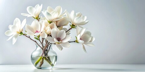 Elegant Magnolia Blossoms in Vase, Isolated PNG, Spring Floral Arrangement