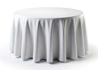 Empty Round Table with White Cloth, Isolated on White Background - Perfect for Mockups & Presentations