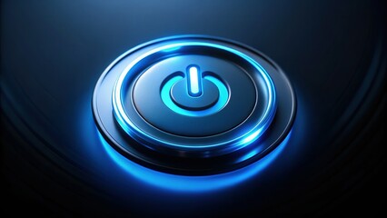 Glowing Blue Power Button on Black Background - Abstract Technology Stock Photo