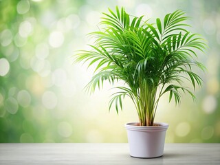 Fototapeta premium Lush Areca Palm Houseplant in Pot, Isolated on White Background - Perfect for Home Decor and Tropical Designs