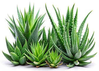 Fototapeta premium Lush Aloe Vera Plants Isolated on White Background - Stock Photo
