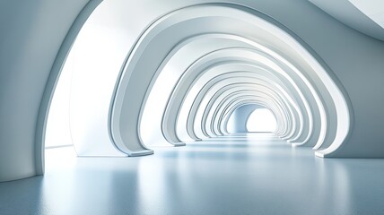 Obraz premium Futuristic white arched corridor, bright light ahead, architectural design, website background