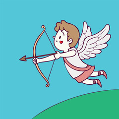 Title: Adorable Cupid with Bow and Arrow - Valentine's Day Vector Illustration

