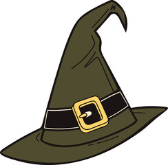 Classic Witch Hat with Buckle - Halloween Vector Illustration