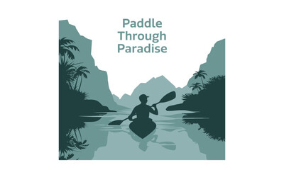 kayaking paddle boat Vector Clipart Travel Theme