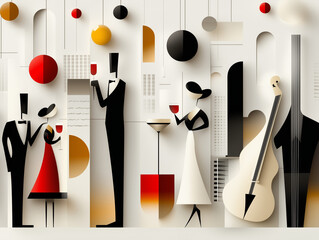 Stylish 1920s Speakeasy Gathering with Flappers, Tuxedos, and Jazz Atmosphere