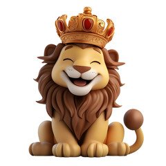 3D cartoon style of Crowned Lion isolated on transparent background