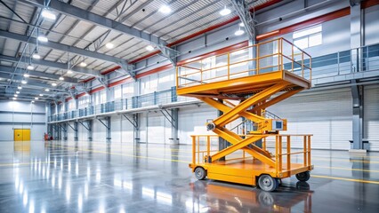 Fototapeta premium Scissor lift platform with polished epoxy flooring for industrial use , heavy machinery, warehouse flooring