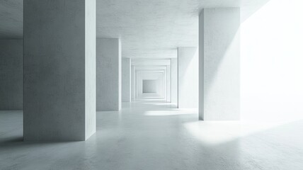 Fototapeta premium Sunlit Concrete Corridor, Modern Architecture, Interior Design (1)