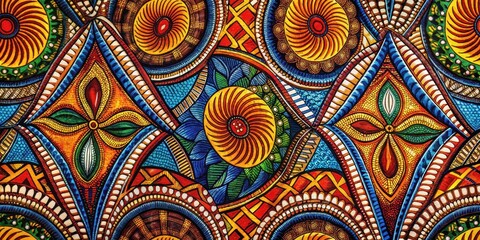 Traditional African batik print on soft cotton fabric features intricate patterns and vibrant colors, showcasing a unique cultural heritage , traditional african fashion , vibrant