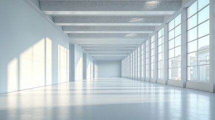 Obraz premium Sunlit empty modern warehouse space
