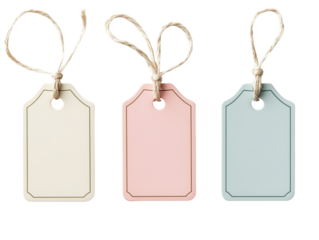 Blank tags in pastel colors for labeling. Transparent background png.