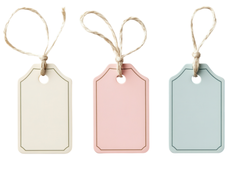 Blank tags in pastel colors for labeling. Transparent background png.