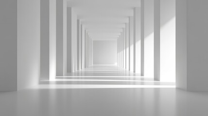 Fototapeta premium Sunlit White Hallway with Geometric Columns