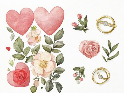 Romantic Wedding Rings and Floral Designs Elegant Decor Wedding Invitation Soft Pastel Colors Artistic View Love Theme