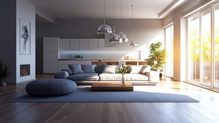 Fototapeta premium Modern apartment living room sunlight