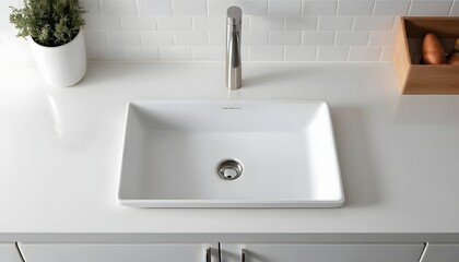 Fototapeta premium Modern White Kitchen Sink with Sleek Faucet and Countertop